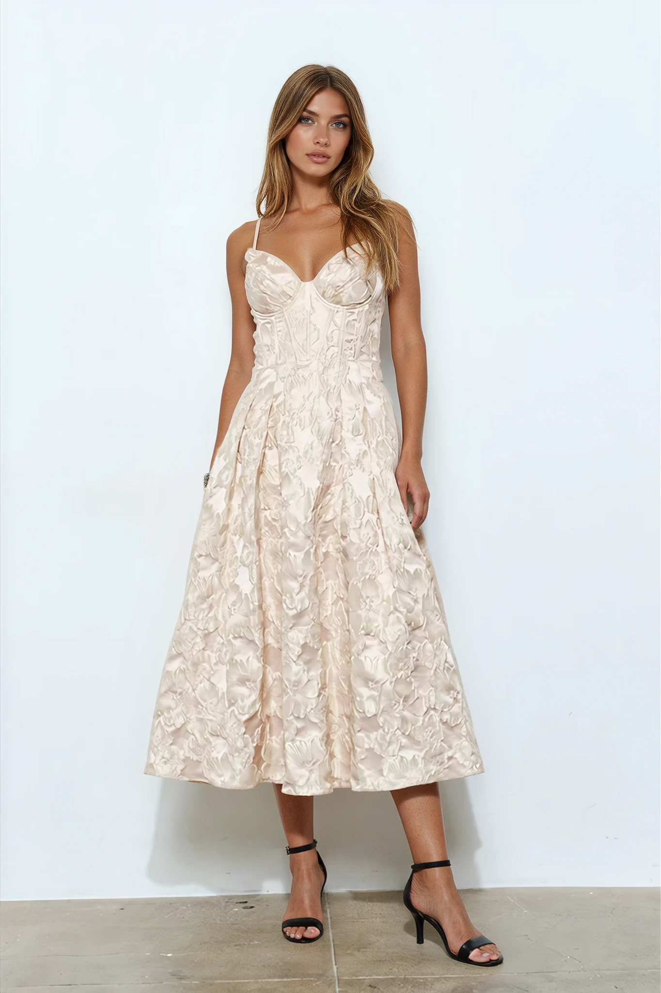 Floral Jacquard Bustier Midi Dress