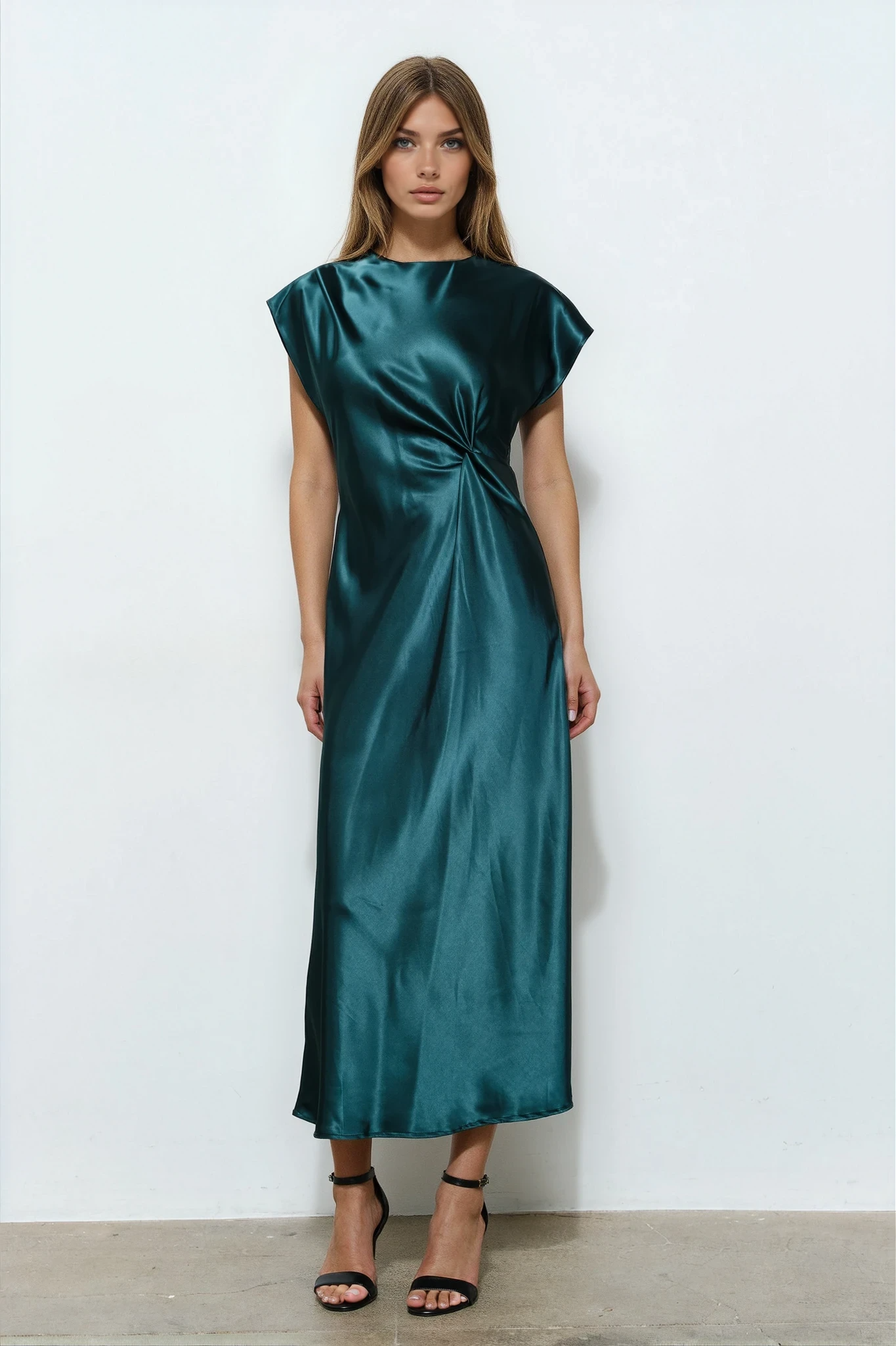 Draped Satin Midi Dress