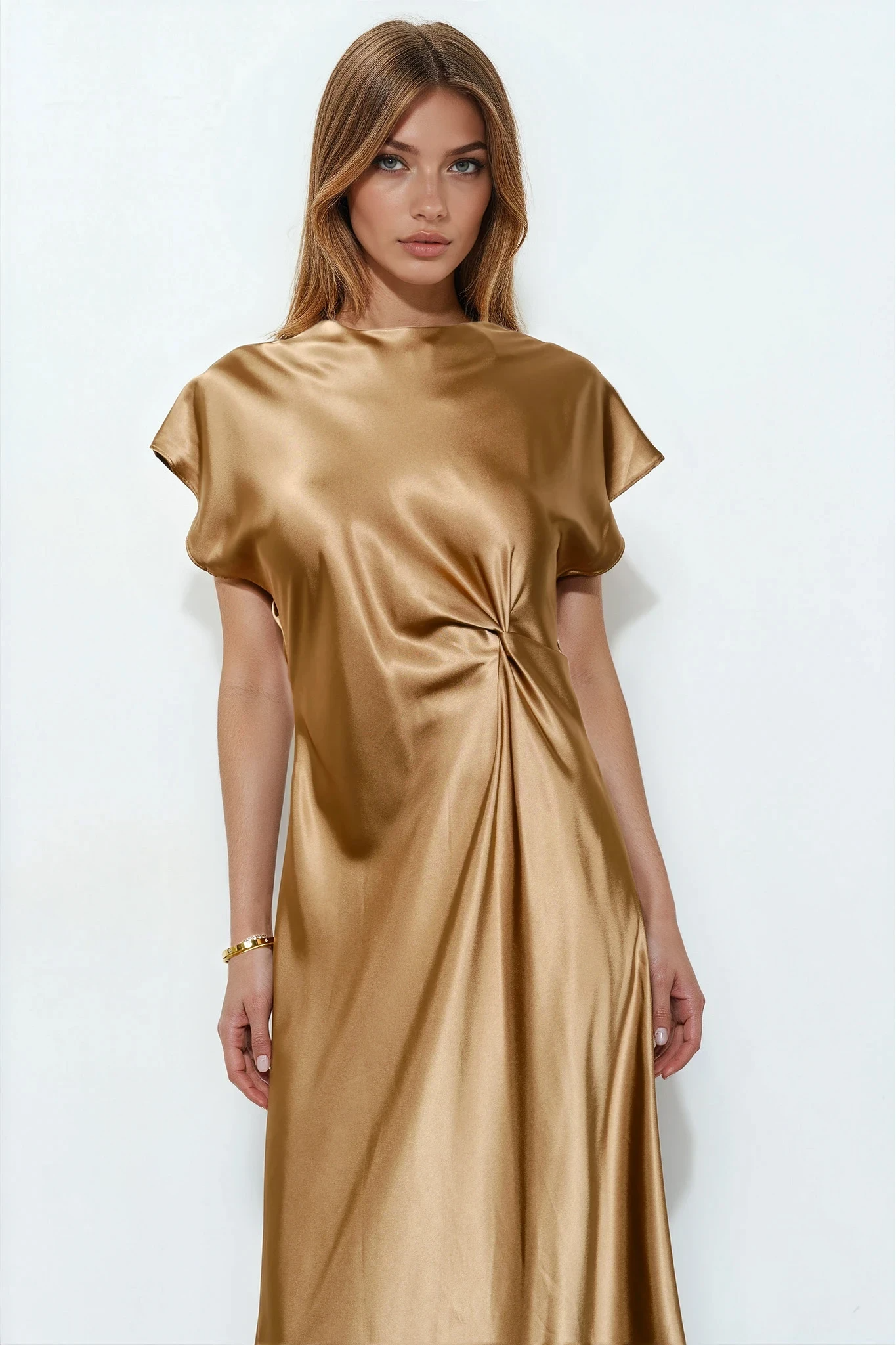 Draped Satin Midi Dress