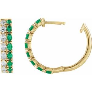 14K Yellow Lab-Grown Emerald & 1 5/8 CTW Lab-Grown Diamond 20.5 mm Hoop Earrings
