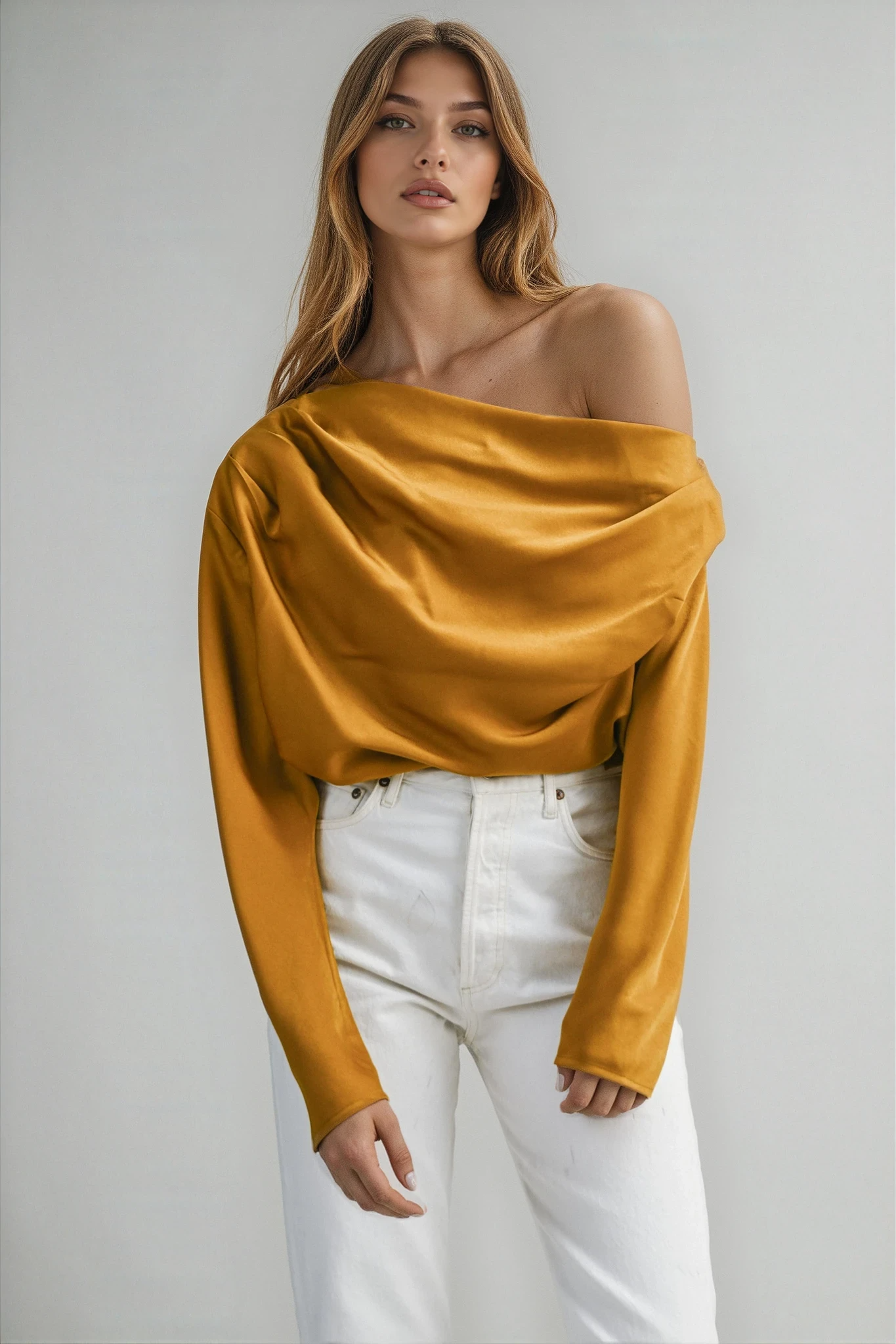 Satin One Shoulder Draped Top