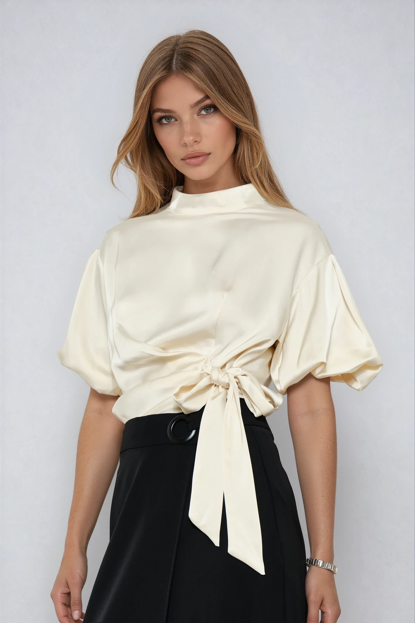 Side Tie Satin Blouse