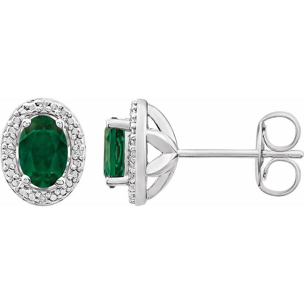 Natural Diamond and Lab Grown Emerald Earrings