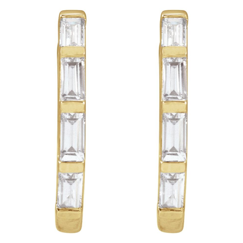 Diamonds and Gold Baguette Hoops