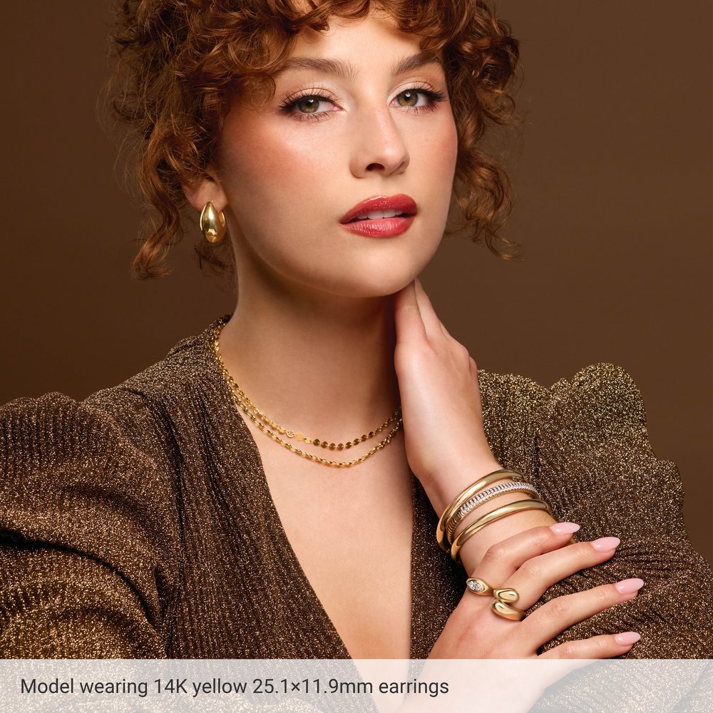 14K Yellow Electroform Tapered 25.1 mm Hoop Earrings