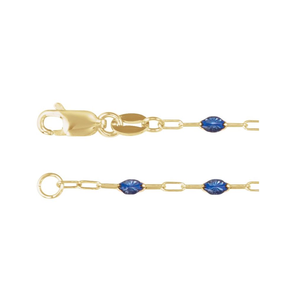 14K Yellow Gold-Filled 1.6 mm Blue Enamel Bead Paperclip-Style 16" Chain