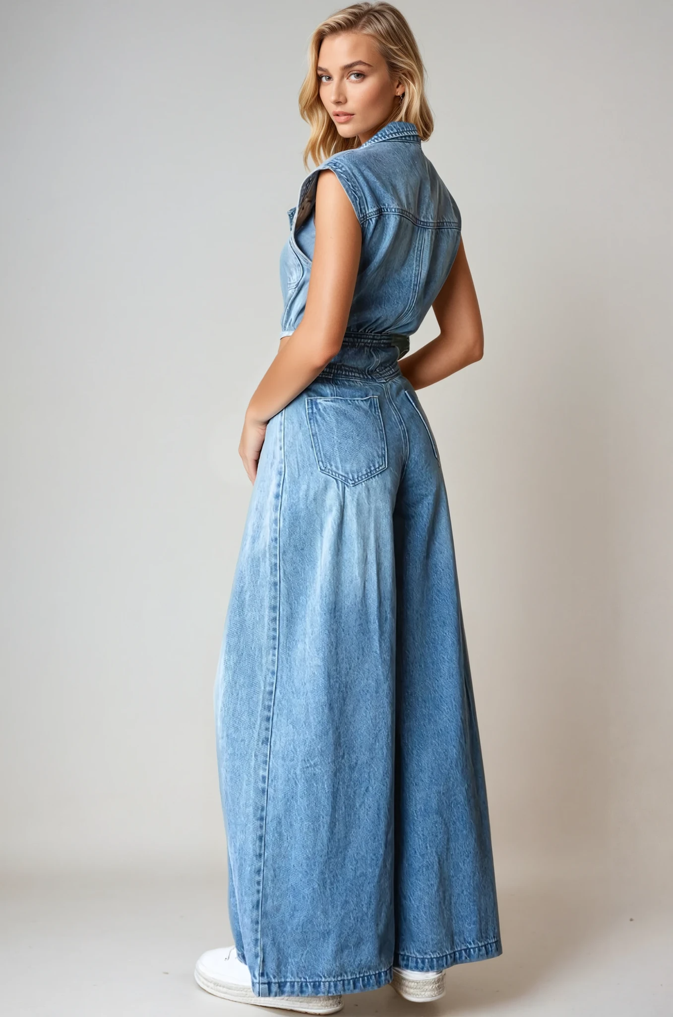 DENIM SLEEVELESS JUMPSUIT