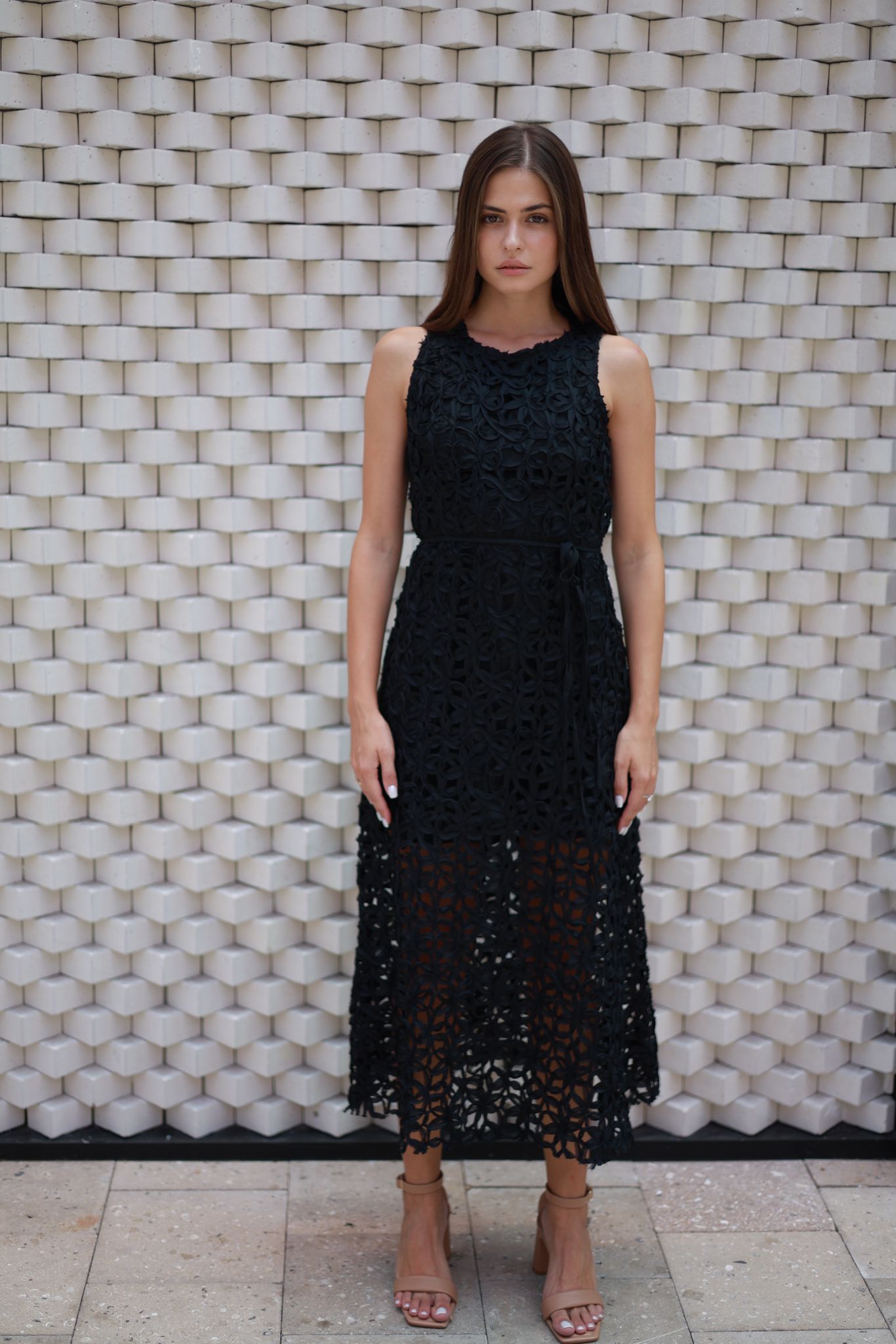 CROCHET LACE OVERLAY MIDI DRESS