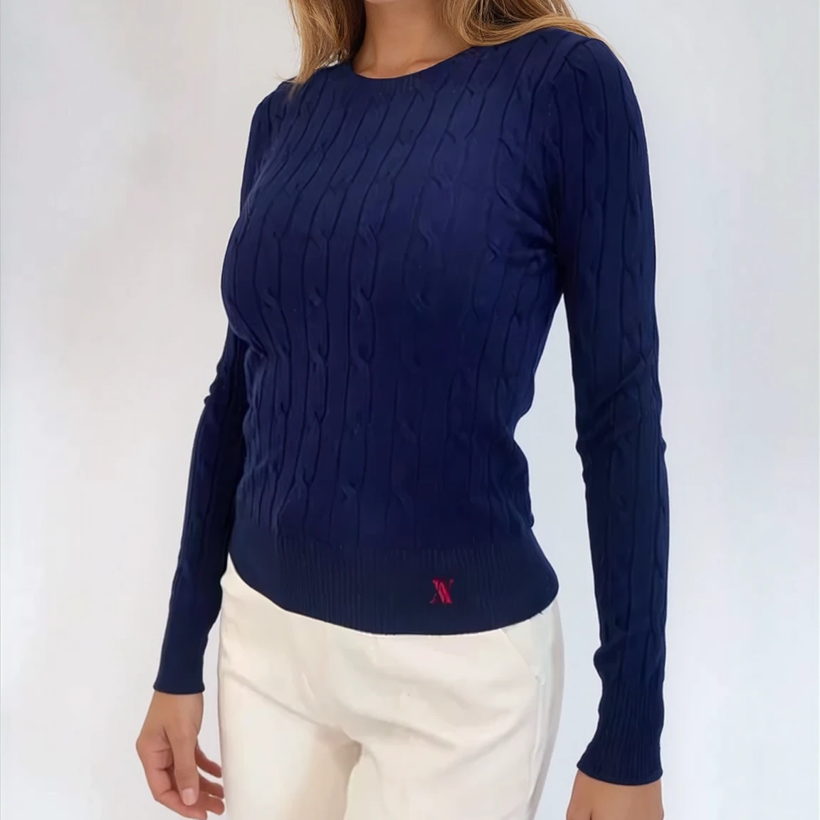 Cable Knit Cotton Crewneck Sweater