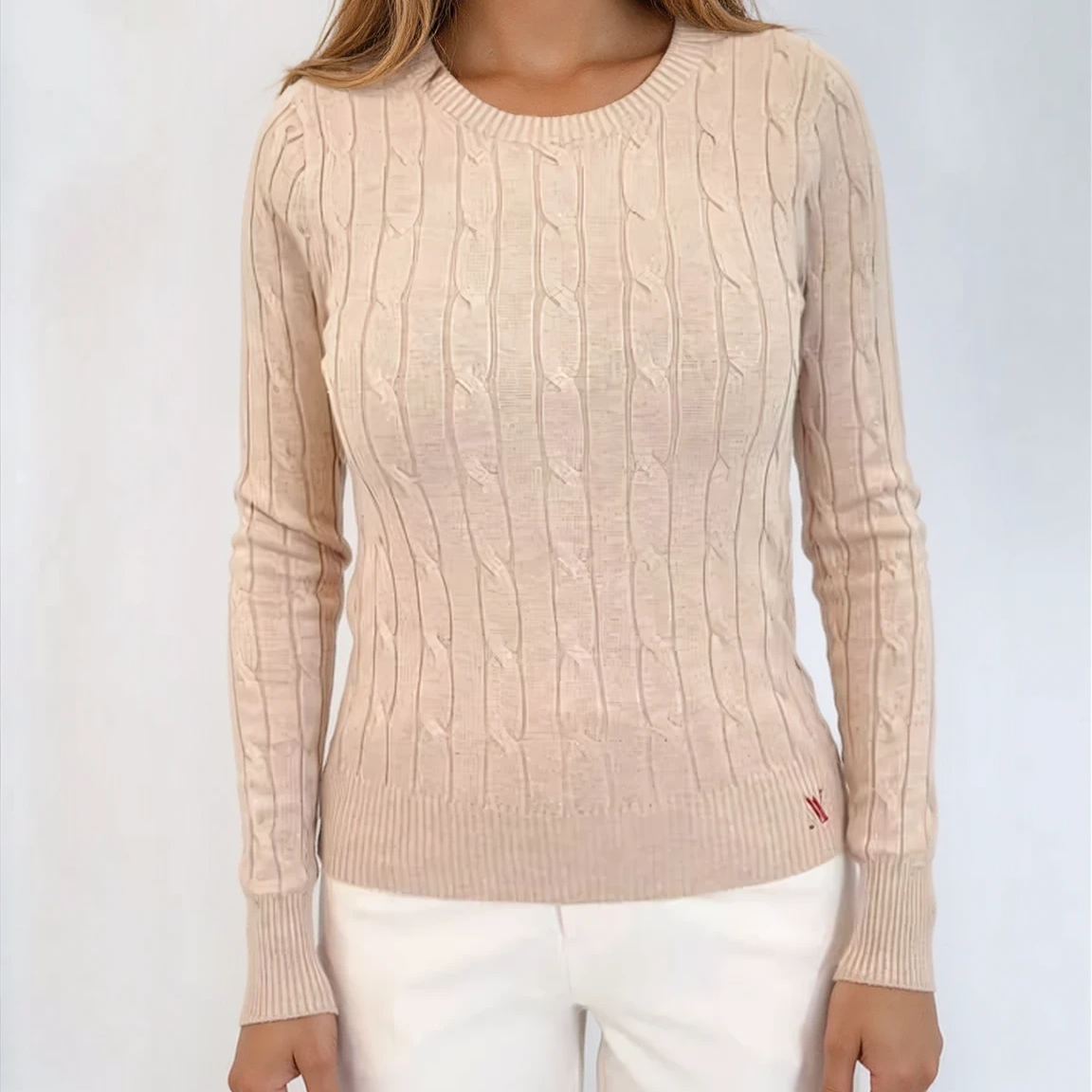 Cable Knit Cotton Crewneck Sweater