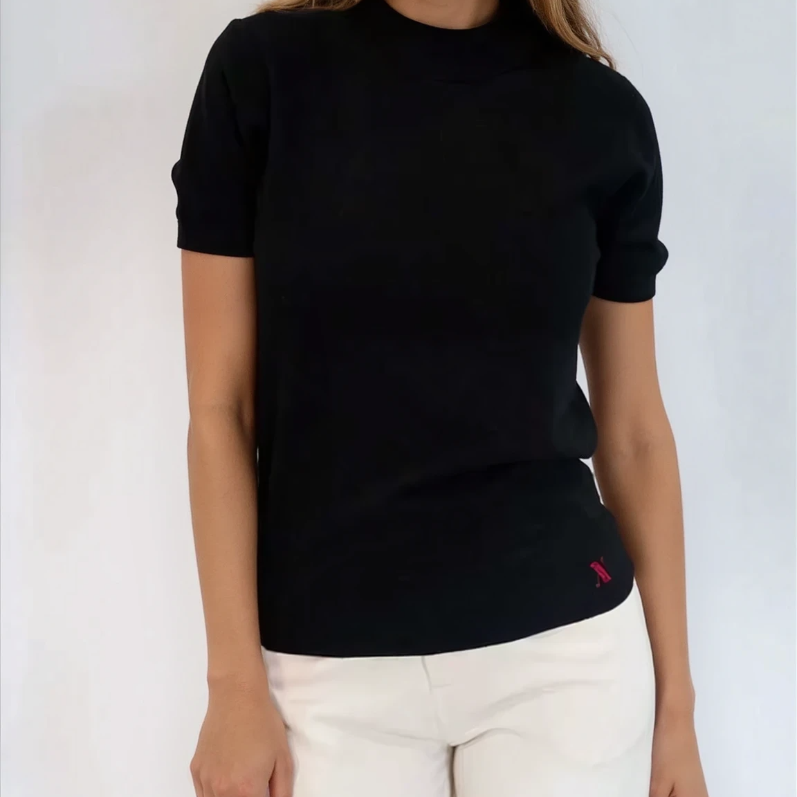 Mock Neck Short Sleeve Knit Top