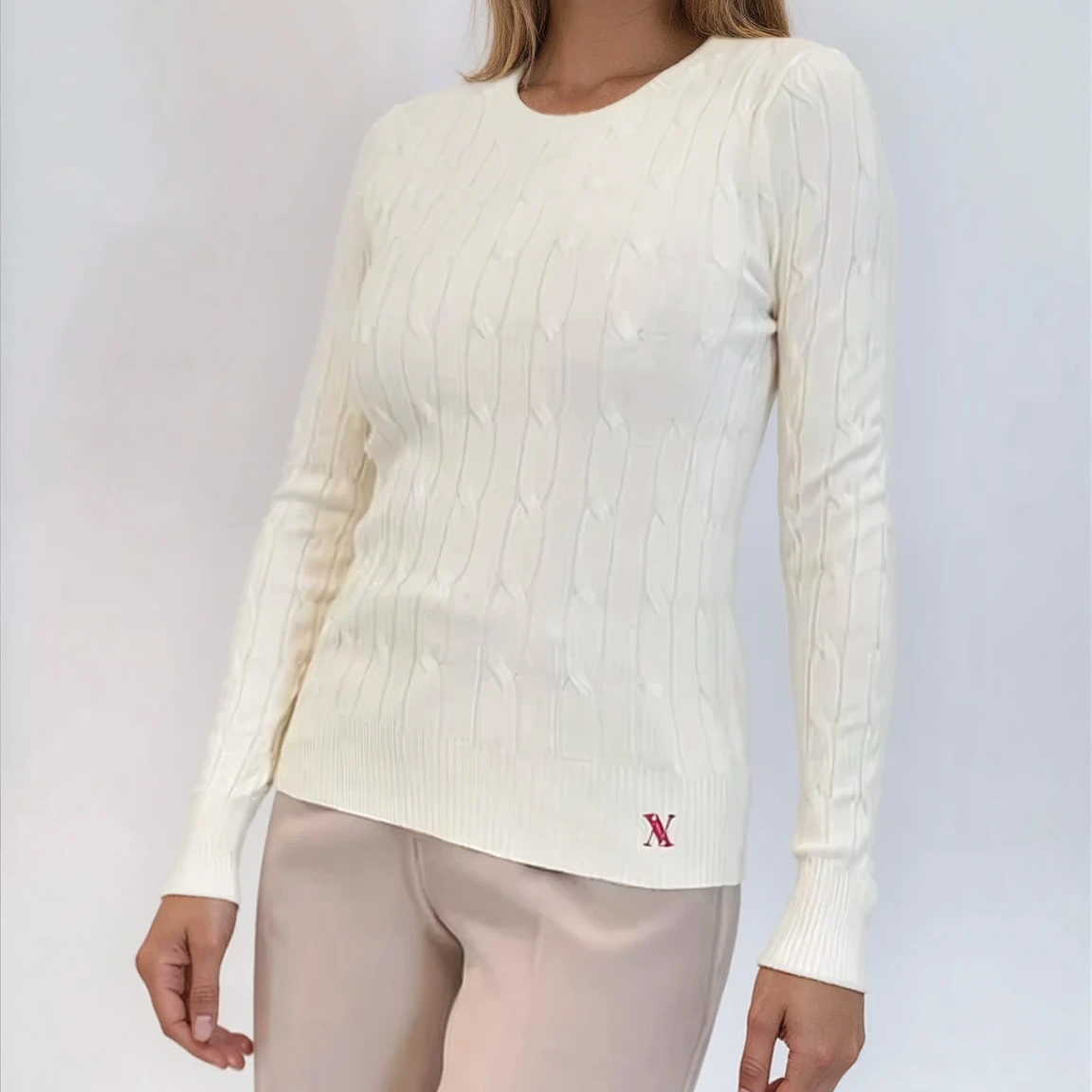 Cable Knit Cotton Crewneck Sweater