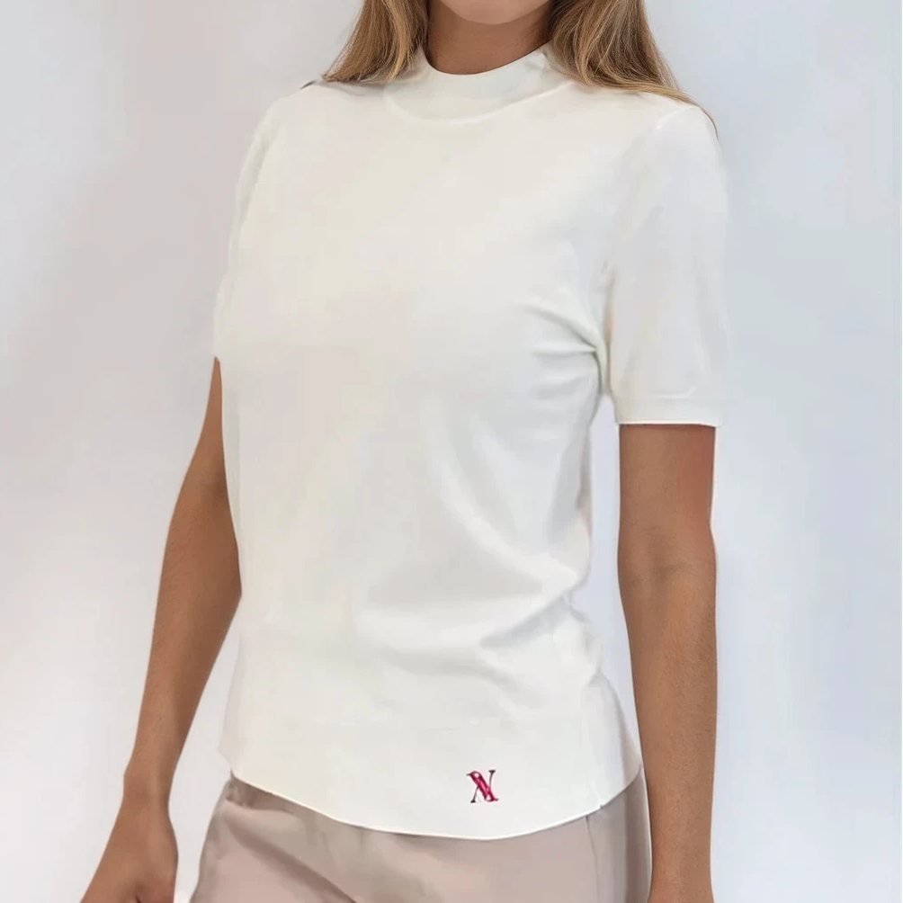 Mock Neck Short Sleeve Knit Top