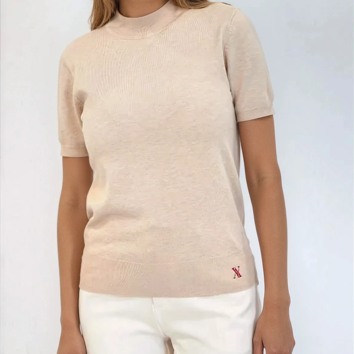 Mock-Neck Short Sleeve Knit Top