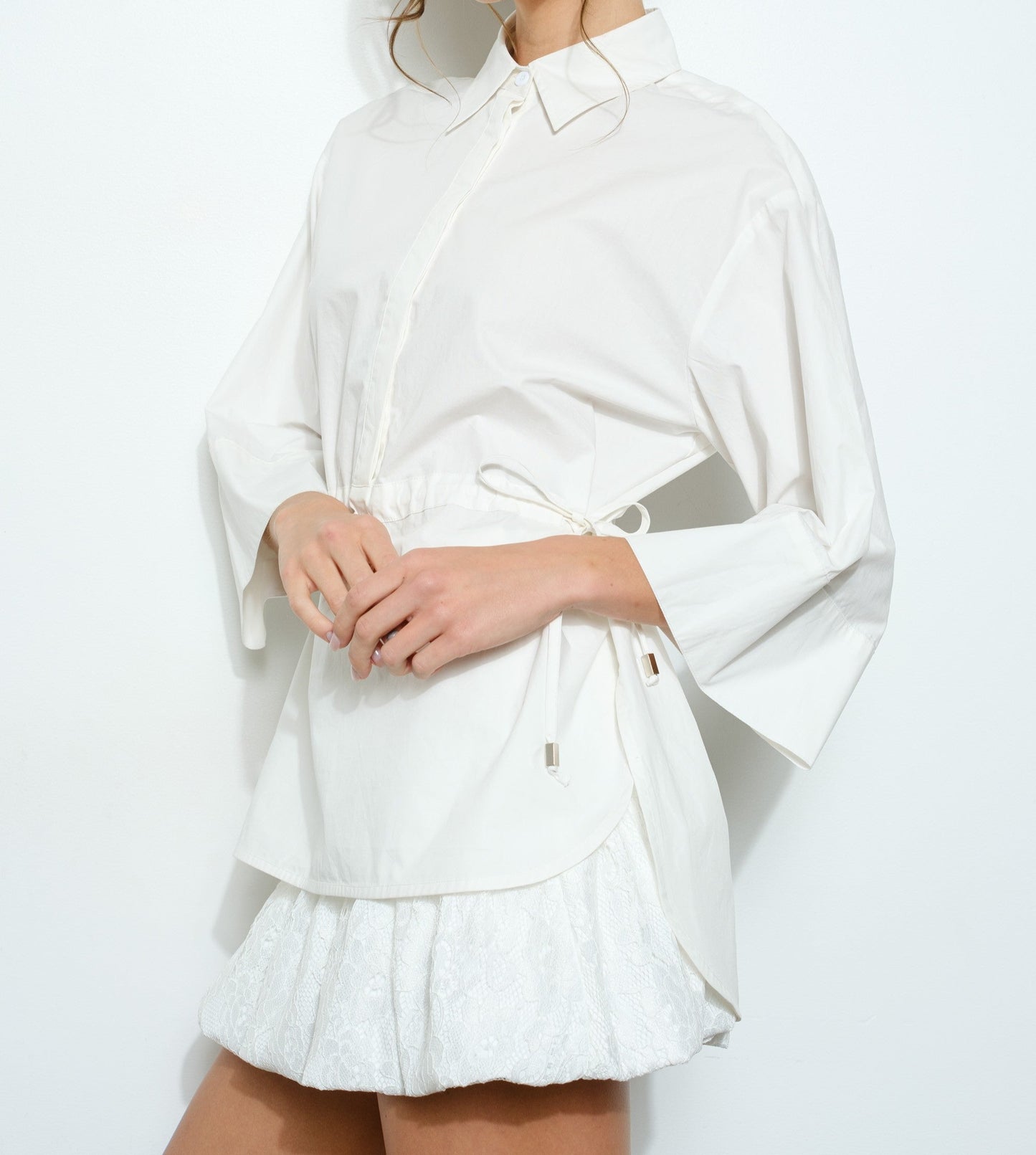 DRAWSTRING DETAIL COTTON SHIRT