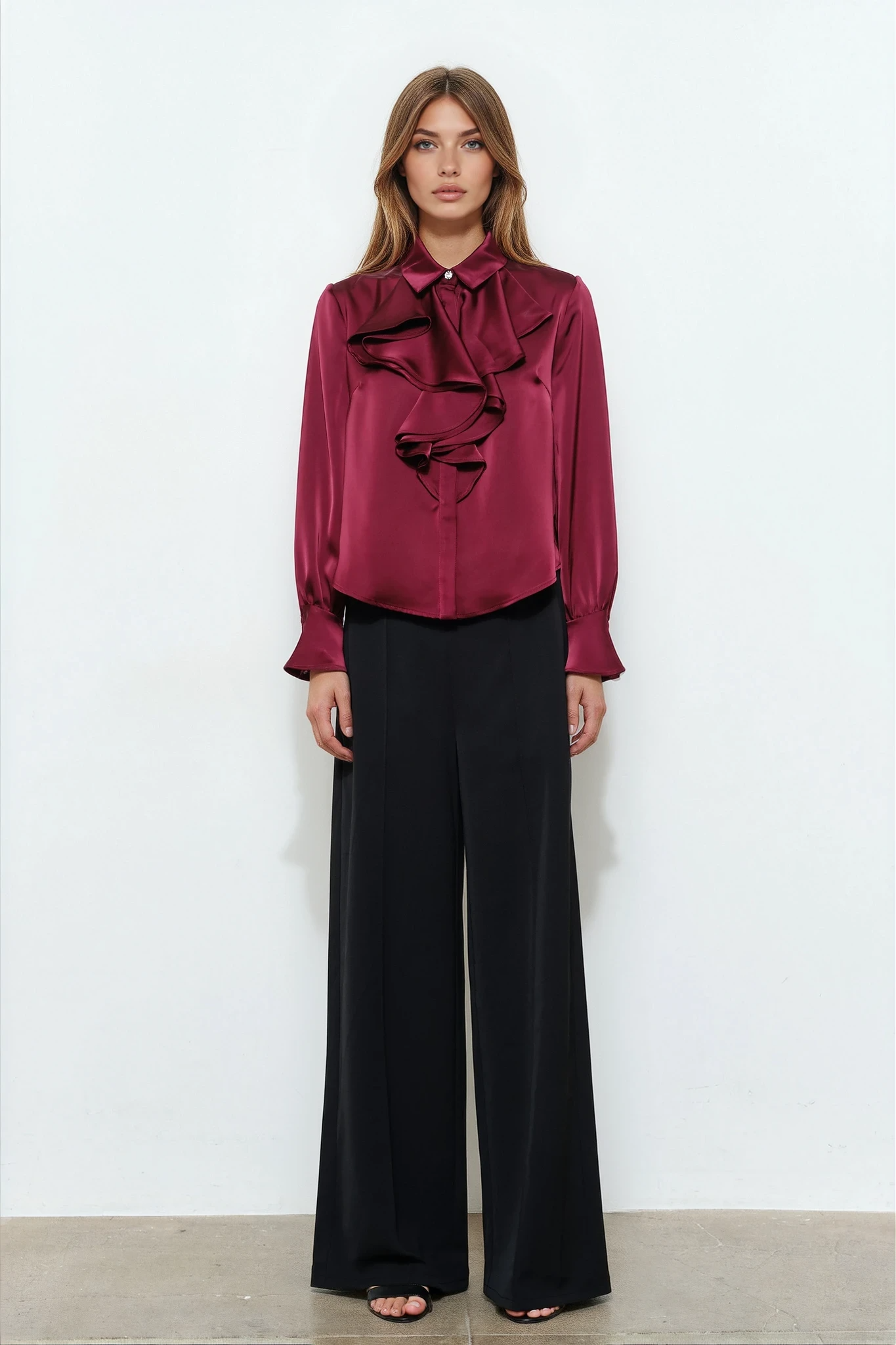Satin Ruffled Blouse