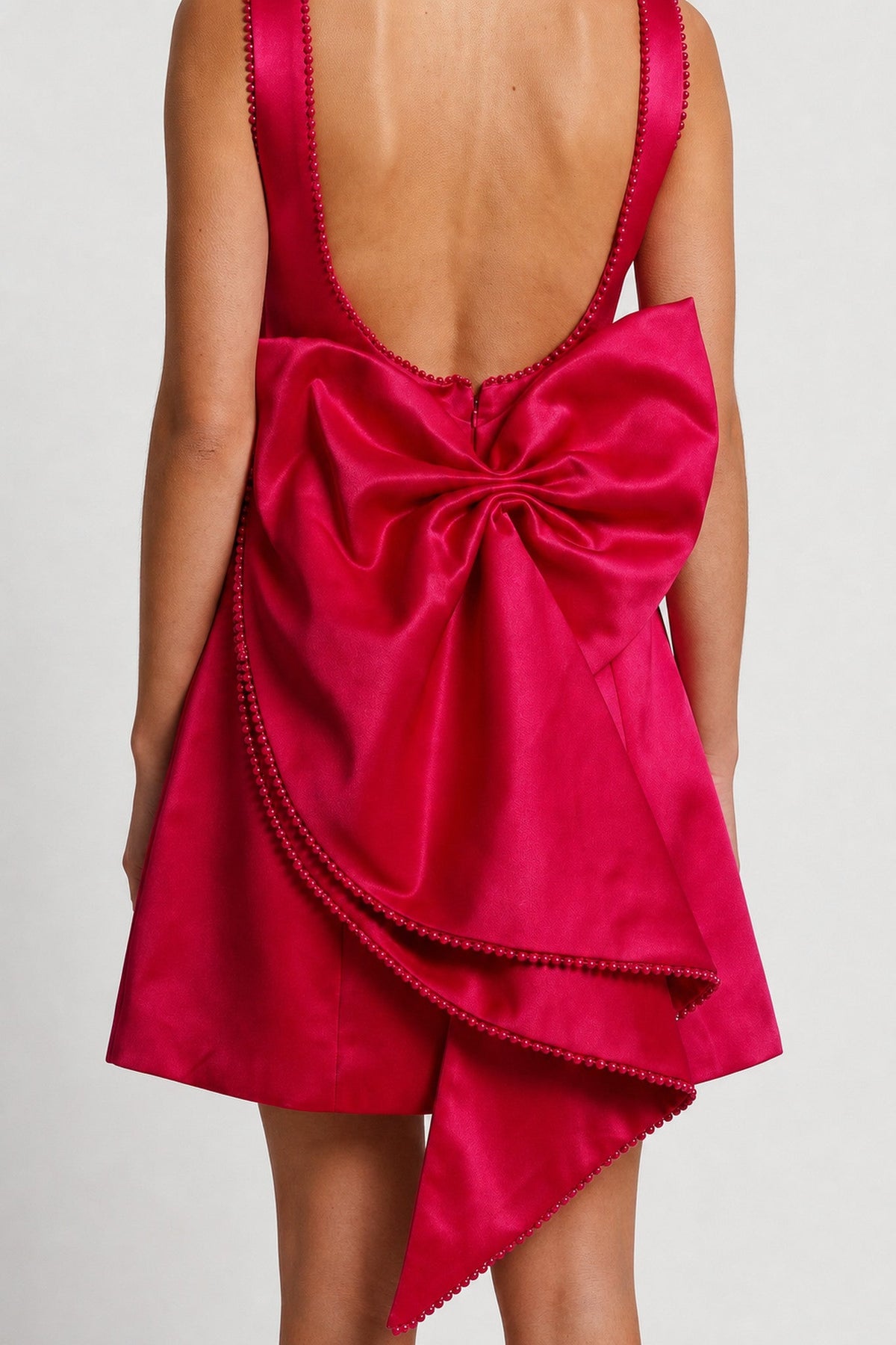 Open Back Bow Mini Dress In Raspberry