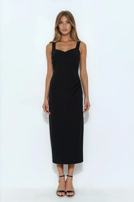 Princess Neckline Crepe Midi Dress