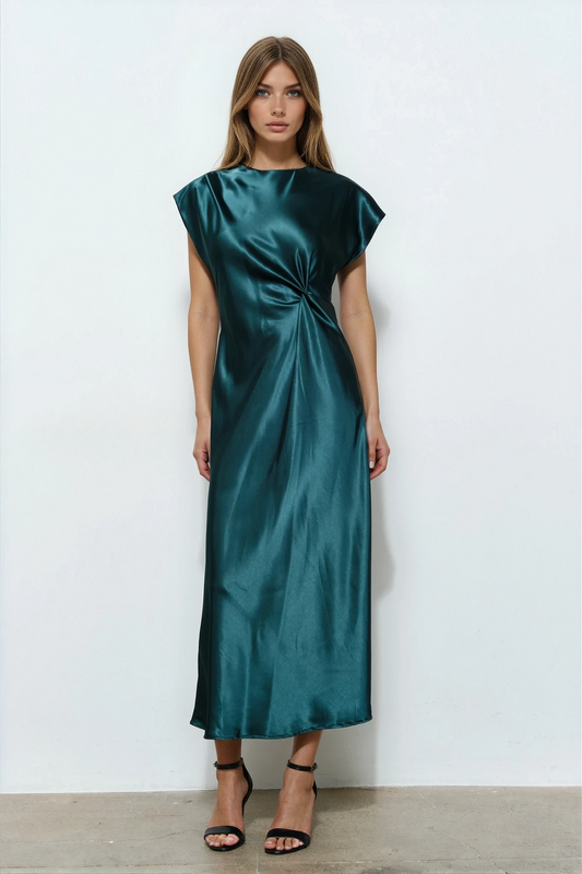 Draped Satin Midi Dress