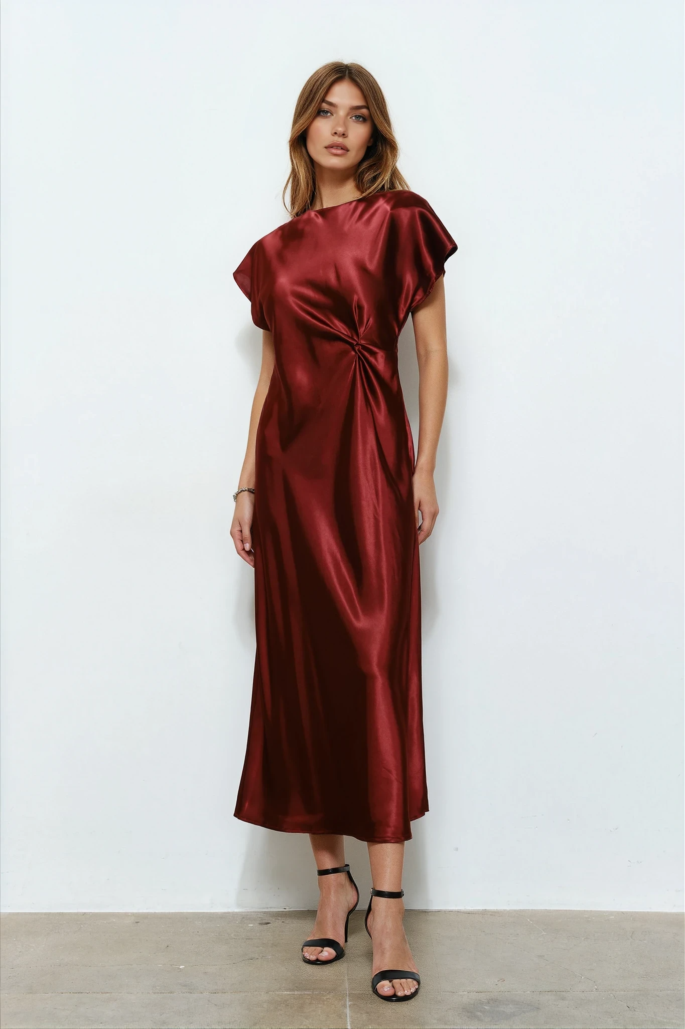 Draped Satin Midi Dress