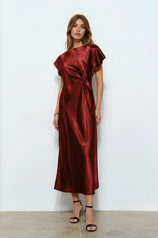 Draped Satin Midi Dress