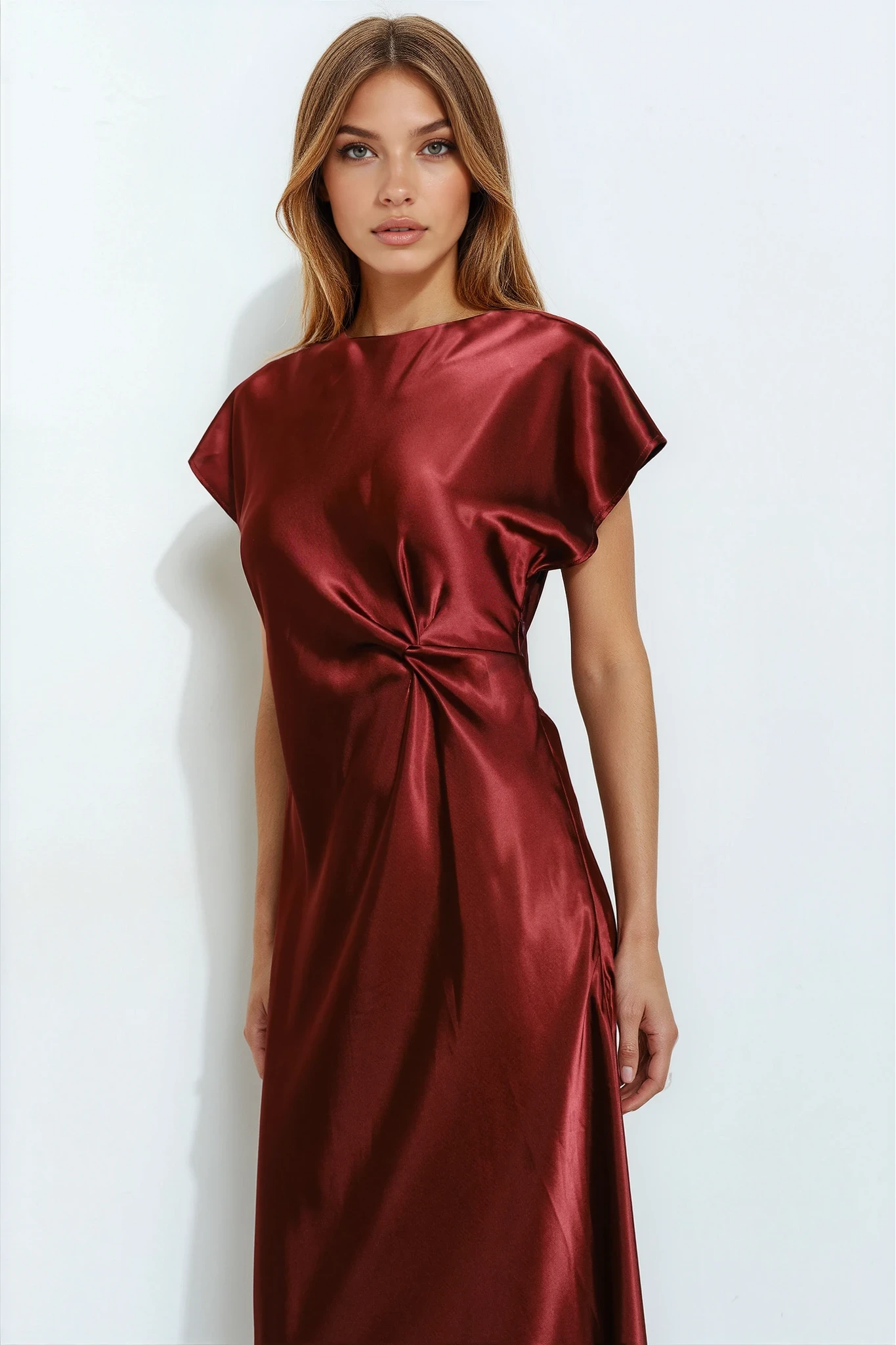 Draped Satin Midi Dress
