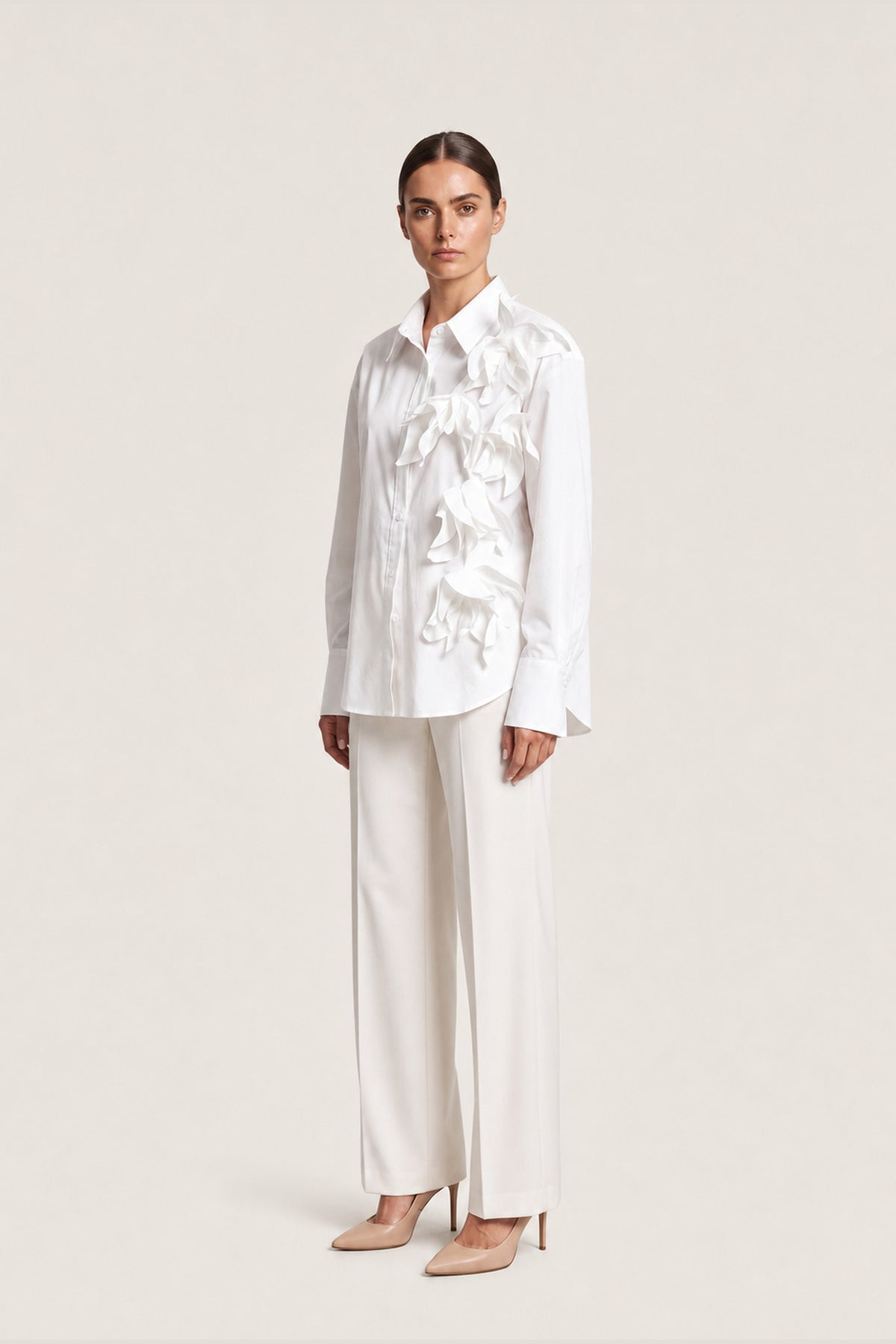 Ribbon Floral Appliqué Shirt In White