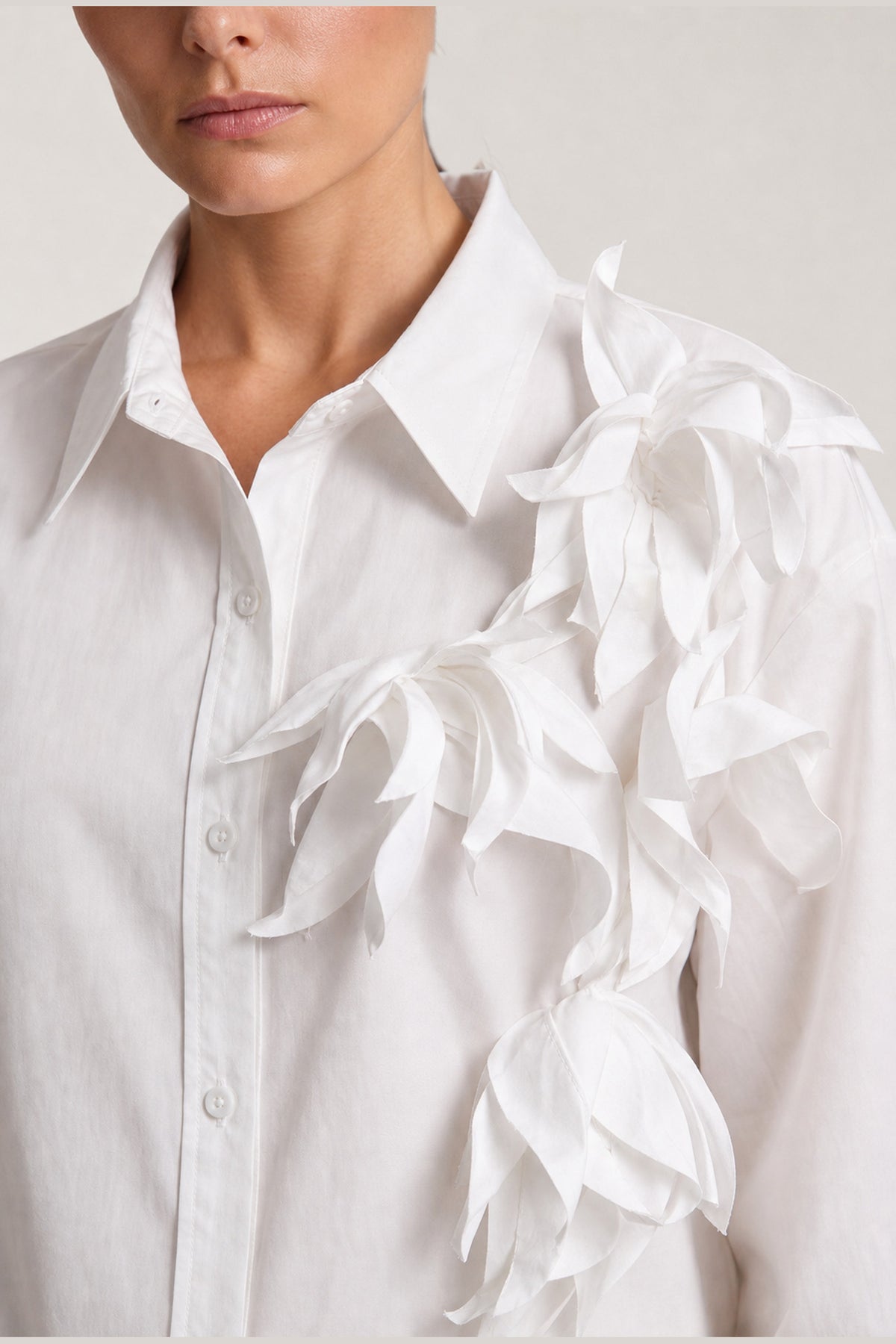 Ribbon Floral Appliqué Shirt In White