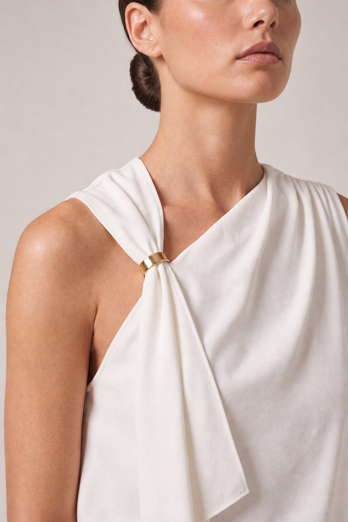 Draped Ring Detail Top In Ivory