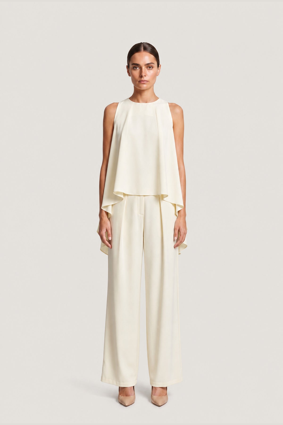 Asymmetric Draped Set In Butter