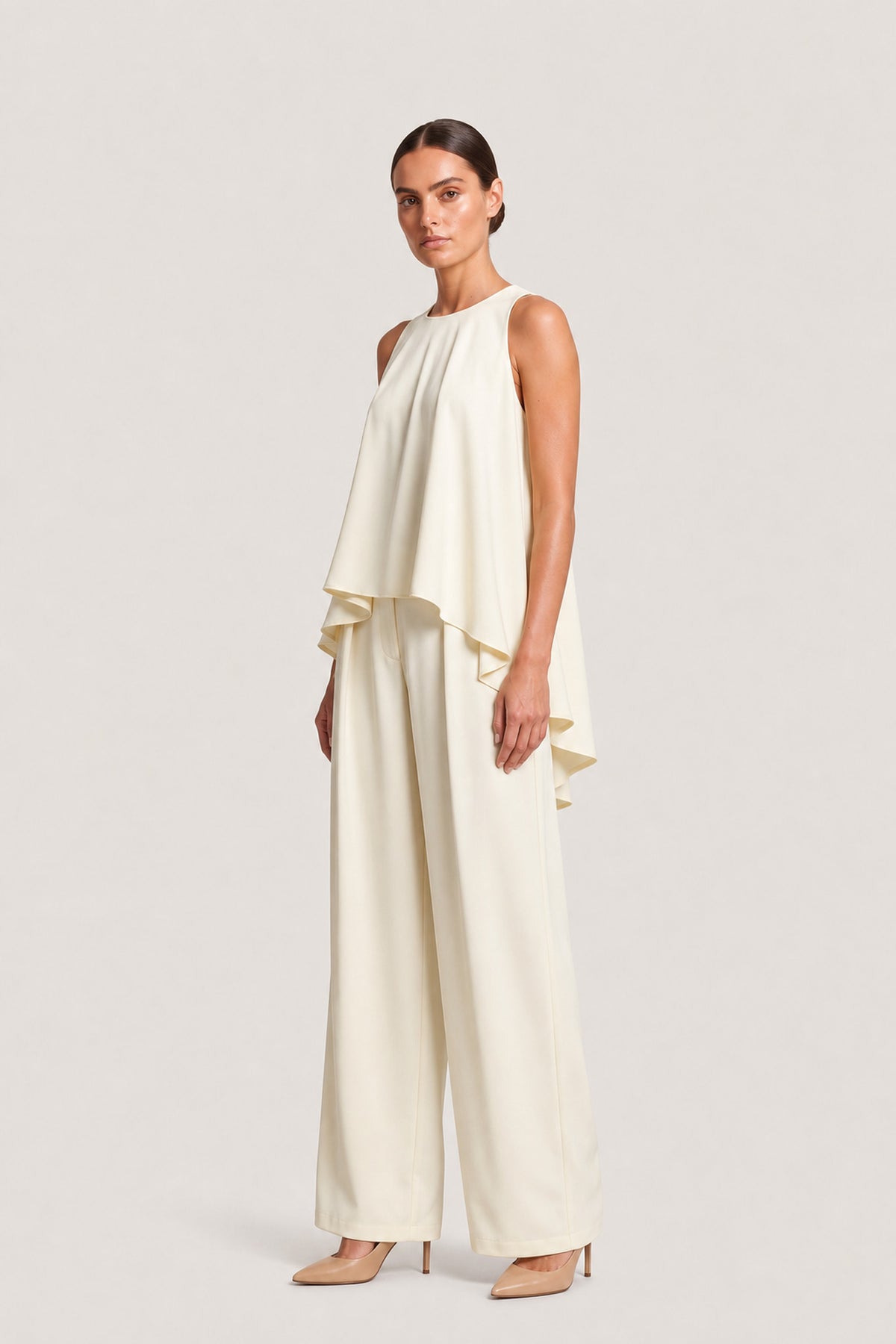 Asymmetric Draped Set In Butter