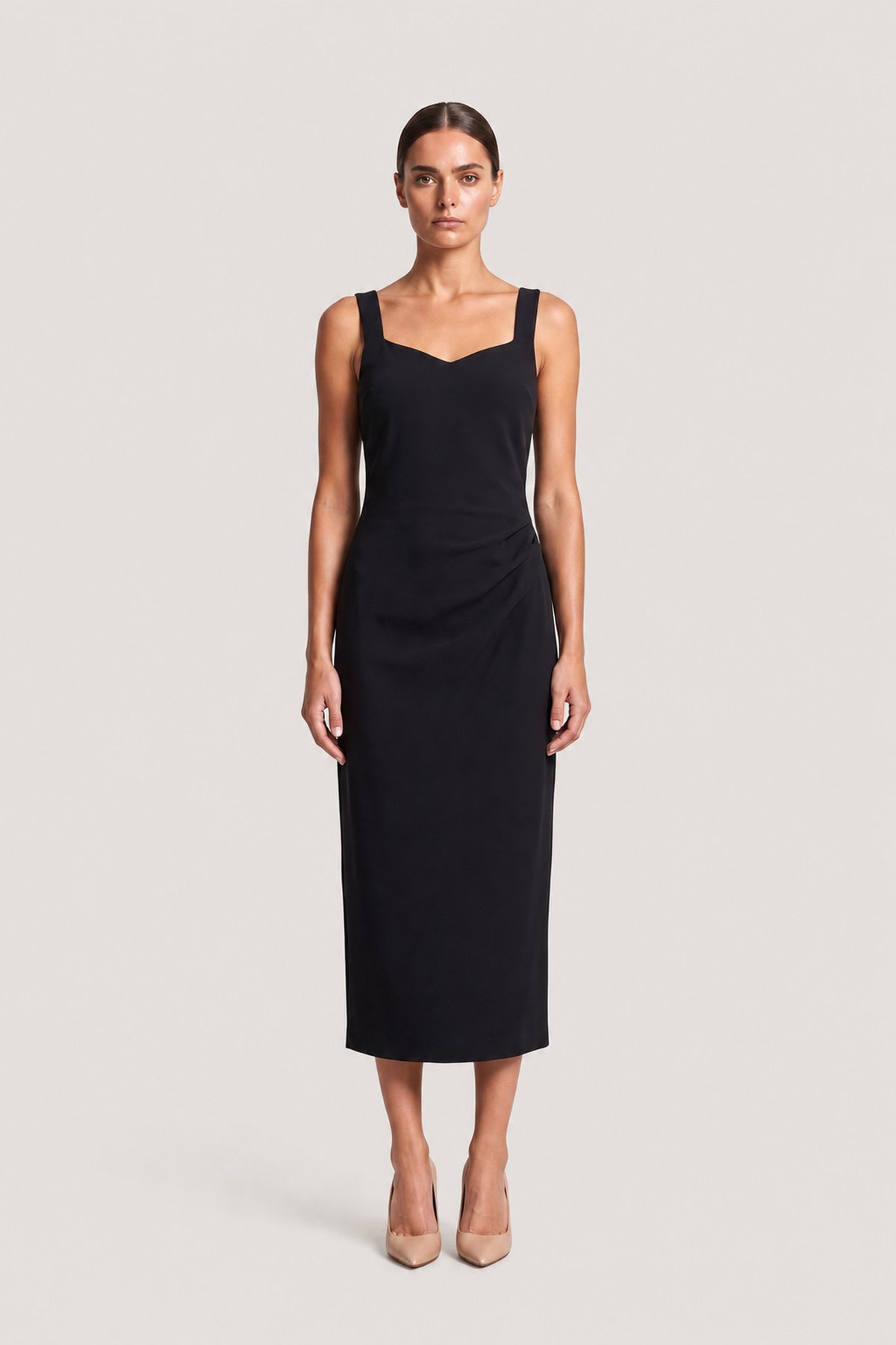 Ruched Midi Dress In Black
