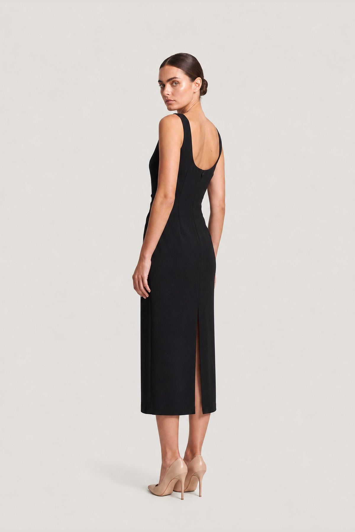 Ruched Midi Dress In Black