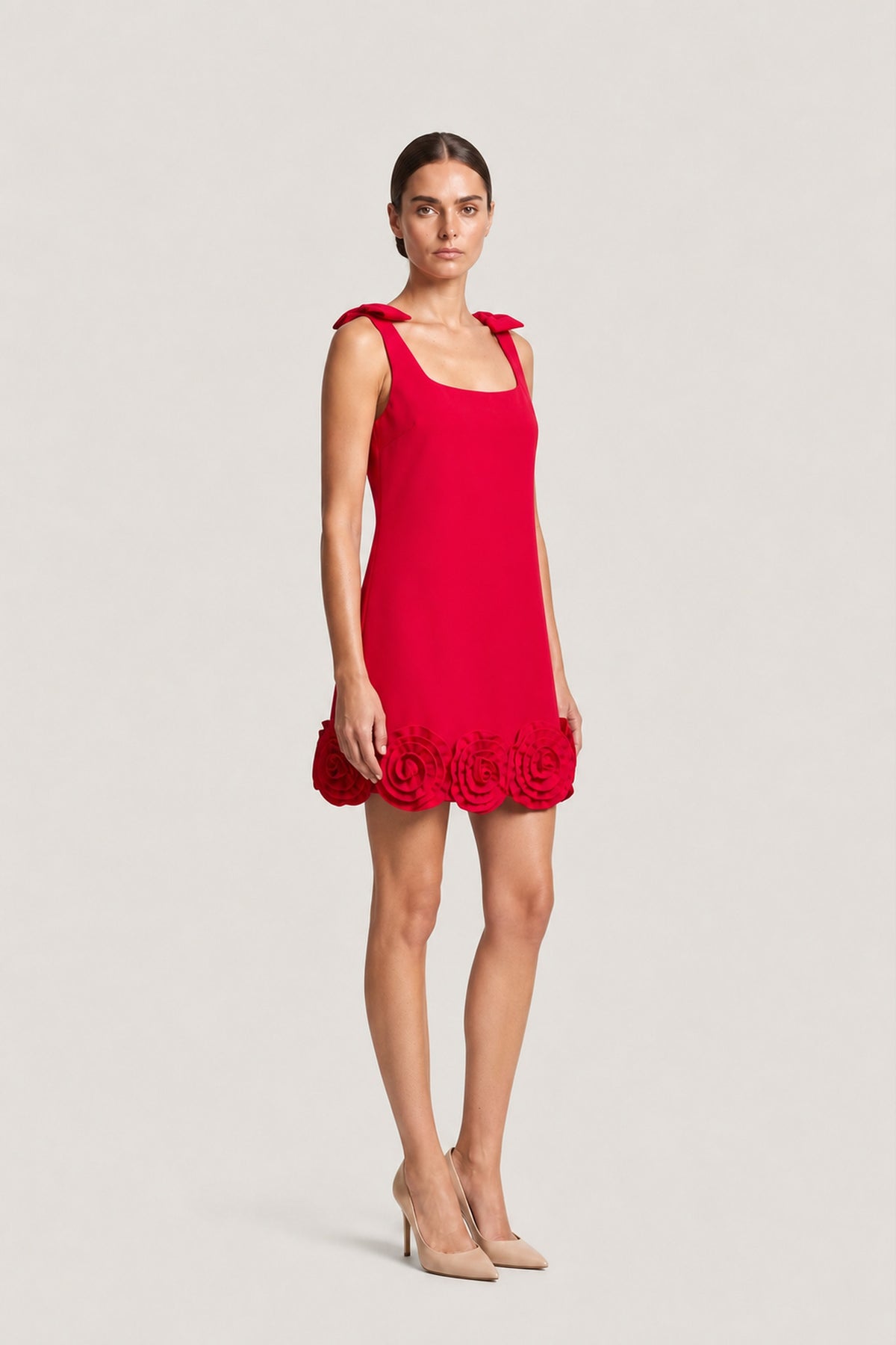 Floral Appliqué Mini Dress In Scarlet