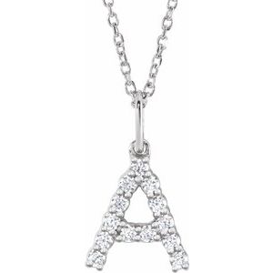 14K White 1/5 CTW Lab-Grown Diamond Initial A 16-18" Necklace