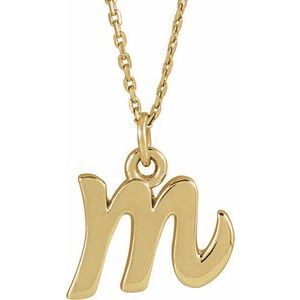 14K Yellow Petite Initial M 16" Necklace