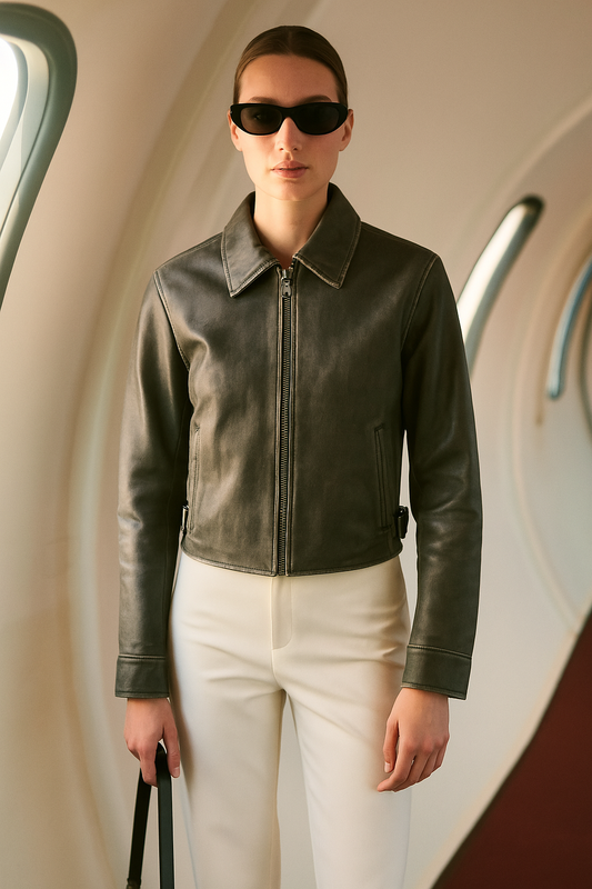 FAUX LEATHER ZIP-UP FADED JACKET