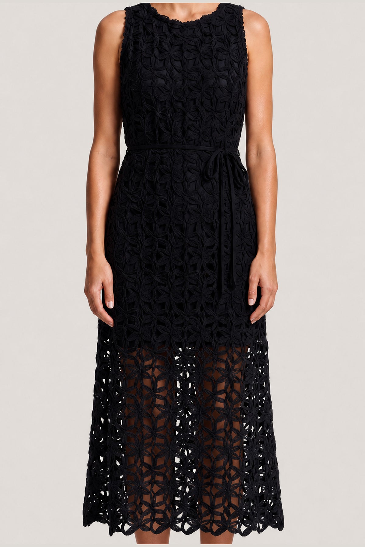 Crochet Lace Overlay Midi Dress In Black