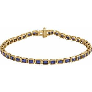 14K Yellow Lab-Grown Blue Sapphire Line 7" Bracelet