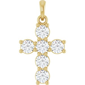 14K Yellow 3/4 CTW Lab-Grown Diamond Cross Pendant