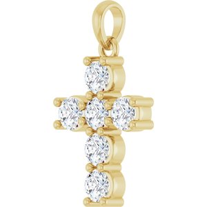14K Yellow 3/4 CTW Lab-Grown Diamond Cross Pendant