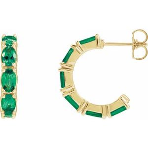 14K Yellow Lab-Grown Emerald 18.2 mm Hoop Earrings