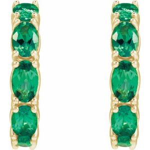 14K Yellow Lab-Grown Emerald 18.2 mm Hoop Earrings