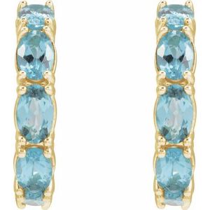 14K Yellow Natural Aquamarine 18.2 mm Hoop Earrings