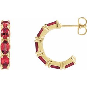 14K Yellow Lab-Grown Ruby 18.2 mm Hoop Earrings