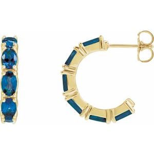 14K Yellow Lab-Grown Blue Sapphire 18.2 mm Hoop Earrings