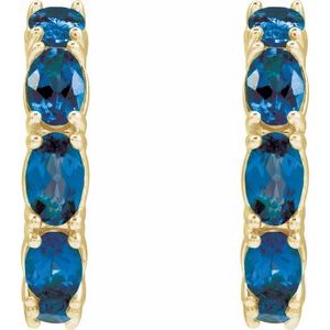 14K Yellow Lab-Grown Blue Sapphire 18.2 mm Hoop Earrings