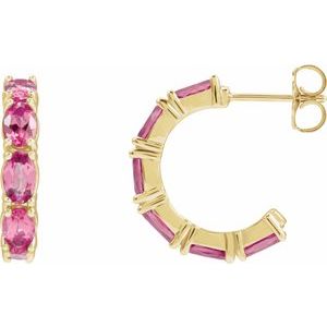 14K Yellow Natural Pink Tourmaline 18.2 mm Hoop Earrings