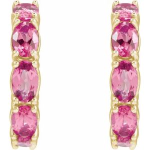 14K Yellow Natural Pink Tourmaline 18.2 mm Hoop Earrings