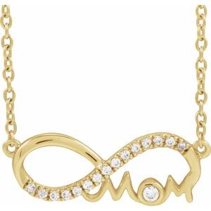 14K Yellow .08 CTW Natural Diamond Infinity-Inspired Mom 18" Necklace